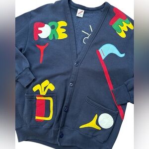 Vintage Jerzees‎ Men’s/Unisex Golf Embroidered Cardigan Navy Blue One Size Retro